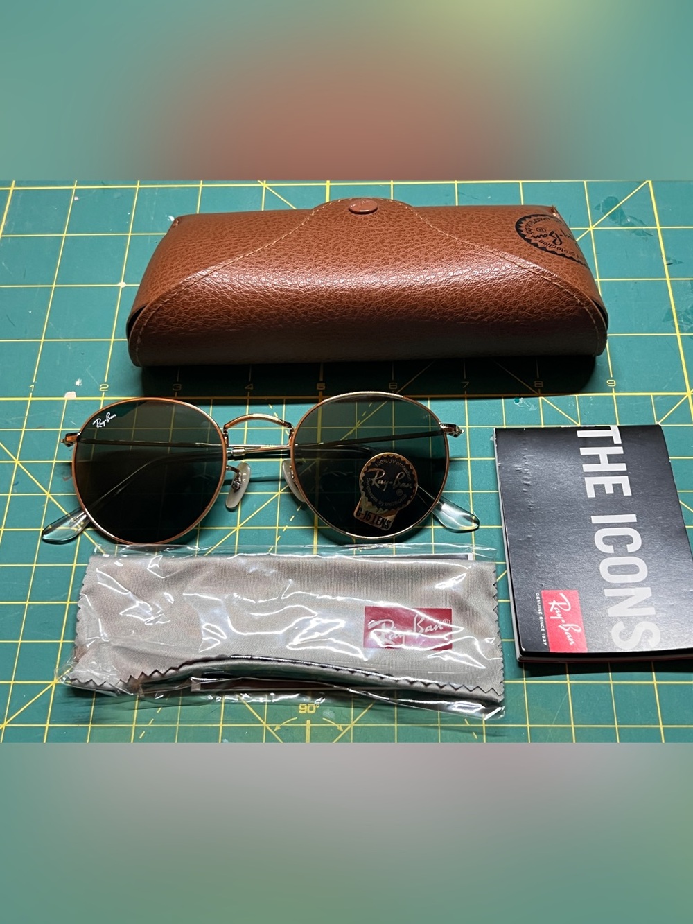 Ray-Ban Gold Frame Sunglasses with Green Lenses